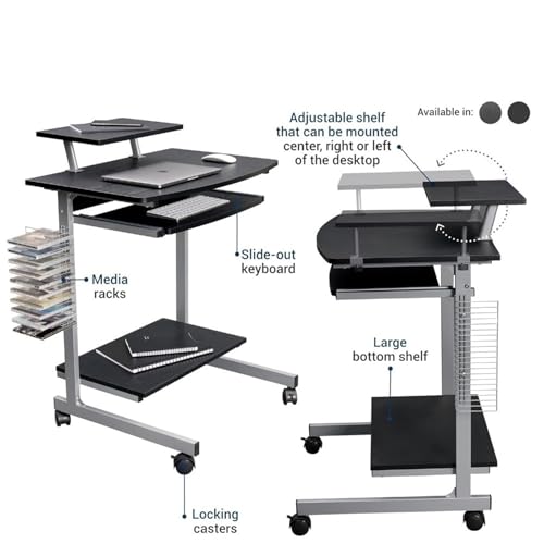 Bureau mobile pour ordinateur portable robuste avec rangement et roulettes pivotantes