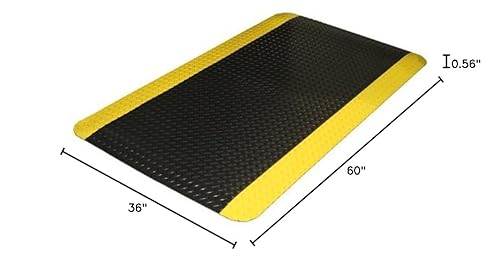 Miniatura 7 de Durable Corporation alfombra industrial de vinilo diamante, esponjosa, antifatiga, para interiores., Negro con amarillo (black With Yellow Border), 1