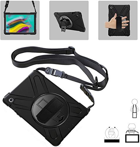 Zenrich Galaxy Tab S5E Case 2019, Zenrich Sm-T720/T725/T727 Heavy Duty Shockproof Rugged Case With Rotatable Stand Hand Strap And Shoulder Belt For Samsung Galaxy Tab S5E 10.5 Inch 2019 Tablet-Black #TOP6