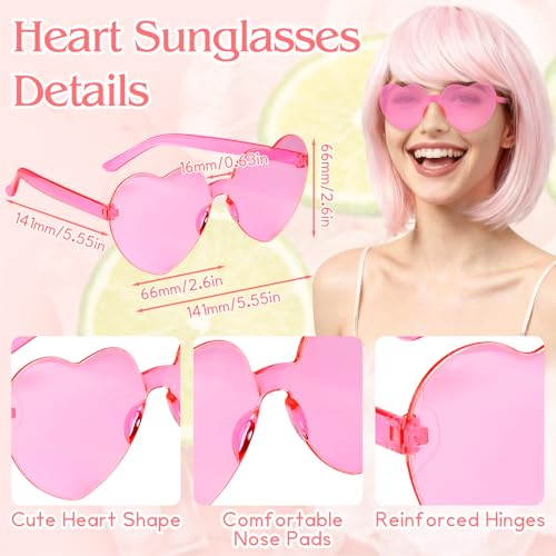 Image of PLULON Pink Bob Wig with Heart Sunglasses for Women Men, Colorful Short Funny Bob Wigs with Bangs Black Hair Cap Colored Cosplay Hairpieces for Christmas Halloween Costume Neon Bachelorette Party