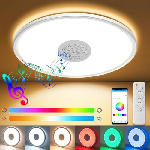 qoqidun RGB Ceiling Light with Bluetooth Speaker, 24W