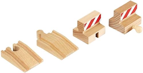 BRIO World 33385 - Pista de parada y rampa - Accesorio de tren de juguete de madera de 4 piezas para niños a partir de 3 años
