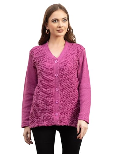 Image of Women's Winter Woolen Cardigan | Full Sleeve Textured Buttoned Sweater for Women | Soft Wool V-Neck Warm Knitted Outerwear for Office & Casual Wear
