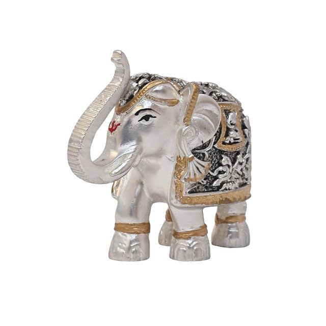 Image of DIVINITI 999 Silver Plated Elephant Idol Statue Enhance Strength, Wisdom, and Good Luck for Showpiece, Home & Office Decor, Tabletop, Luxury Gift, Single Piece (8x9 CM)