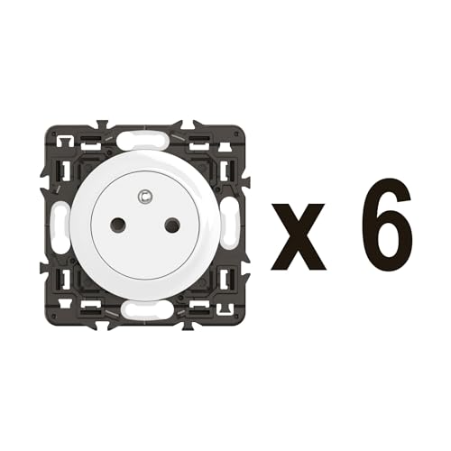 LEGRAND - Prise Electrique Murale avec Terre Céliane Surface - Prise Affleurante avec Socle Rétractable - Blanc - A compléter avec des plaques de finition - Lot de 6