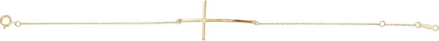Bonyak Jewelry 14k Yellow Gold .025 CT Natural Diamond Sideways Cross 7-8" Bracelet Exquisite