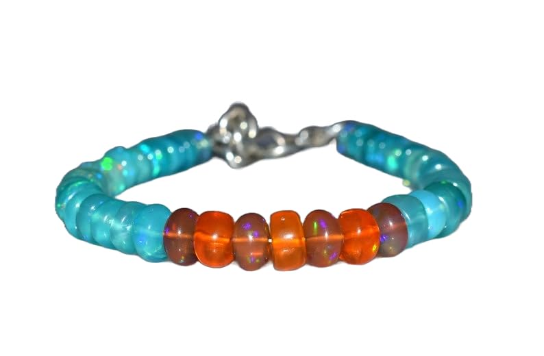 Bracelet Paraiba et opale orange en pierres naturelles, cadeau idéal