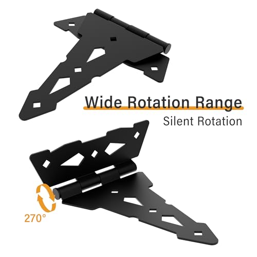 Image of WINSOON Rustic Black Steel Wood Gate Hardware Set, 8 inch Strap Gate Hinges & Heavy Duty Latch Kit with Handle, 60 lbs. Capacity, 2 Count