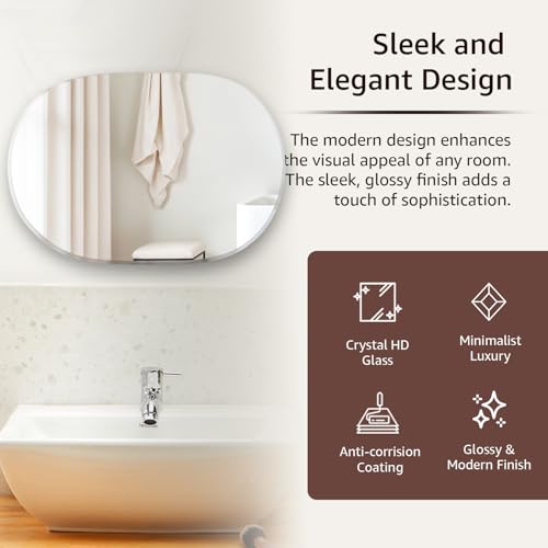 Image of Amazon Basics Frameless Capsule Glass Wall Mount Mirror with Beveled Edges - Decorative Bathroom, Bedroom, Living Room, Dressing Room & Entryway Mirror - 30 x 0.4 x 44.5 cm