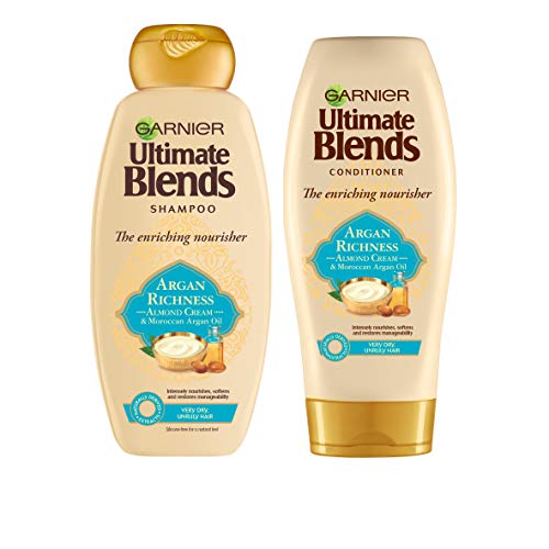 Garnier Shampoo & Conditioner Set by Ultimate Blends - Argan Oil and Almond Cream For Very Dry Damaged Hair - Shampoo & Conditioner - 360 ml