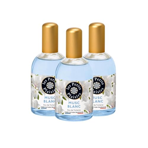 Les Petits Plaisirs - Lote de 3 - Eau de toilette Almizcle Blanco, Perfume mujer, Delicado, fresco y floral, Colonia mujer, Fabricado en Francia, frasco de 110ml