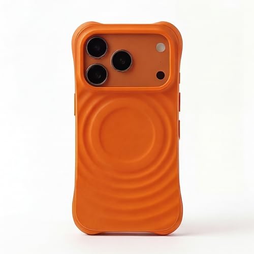 Image of amazon basics Shockproof Case for iPhone 17 Pro Max | Ripple Pattern | Camera Protection | Protective Cover with Enhanced Grip & Wireless Charging Support - Orange