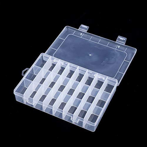 Image of 24 Girds Rectangle Clear Plastic Storage Box, Jewelry and Crafts Organizer Container with Adjustable Dividers(2 Pack)