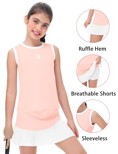 Remimi Girls Sport Tank Dress with Shorts Kids Sleeveless Golf Outfit Casual Exercise Activewear 6-7 Years Pink2