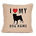 Spersonalizowany prezent dla psa - 'I Love My Pug' - poduszka z rurą z podkładką w zestawie - 45 x 45 cm.