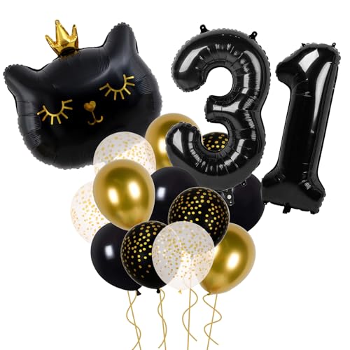 Image of Wclliuchi Black 31 Balloon Numbers 40 inch, Cat Balloons, 31 Birthday Decorations for Women, Cat Birthday Balloons for Black and Gold Birthday Decorations, WLX-Balloon05-20240410