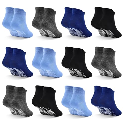 SkiBeaut Toddlers Ankle Boy Socks- 12 Pairs Non Slip Kids Low Cut Toddler Boys Girls Grips Anti Skid Sticky Socks 12-36 Months 1-3 Years Old