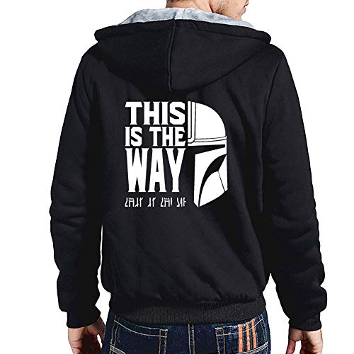 JCvCX Star Wars The Mandalorian Sweatshirt This is The Way Hoodie Mandalorian Cosplay Winter Zip Up Fleece Hoddie Sweatshirt Hooded Shirt L Black