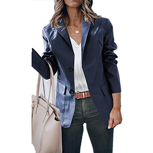 Women's Fall Casual Blazers Long Sleeve Lapel Open Front Work Suit Office Blazer Jackets Womens Winter Coats (Navy, L) #TOP4