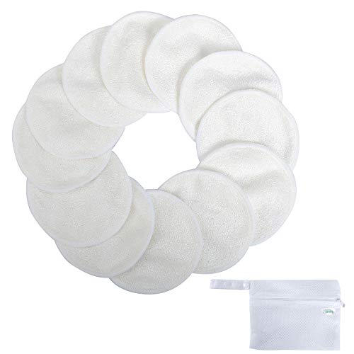 Almohadillas para Quitar Maquillaje - Navly Reutilizable Paño Removedor de Maquillaje,Lavable Almohadillas de Algodón de Bambú para Faciales y Ojo(12 Pcs)