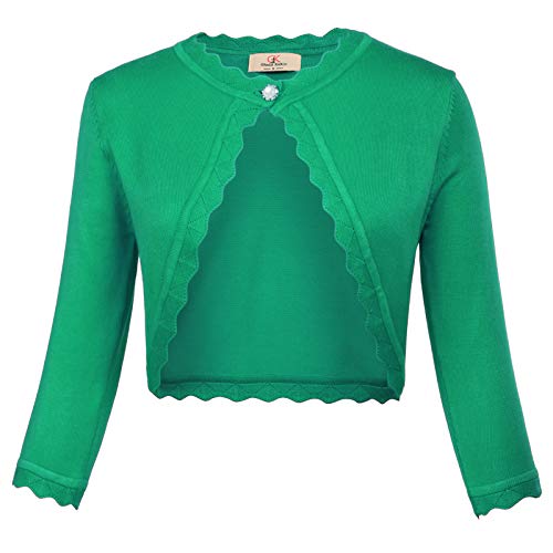 Women's Knit Cardigan Christmas Sweaters 3/4 Sleeve Open Front Shrug Bolero Jacket Green