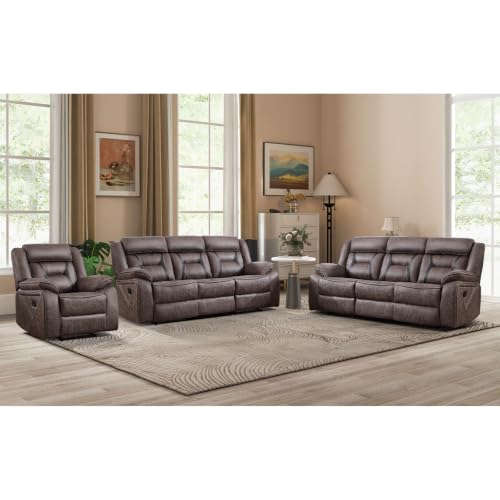 Image of EBELLO Faux Leather Recliner Sofa Furniture Set for Living Room, 1 Recliner Chairs, Two Seat Reclining Sofa Couch Set for Meeting Room, Grey