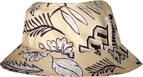 Wes and Willy Mens College Hawaiian Vintage Floral Bucket Hat(Central Florida Knights, L/XL) Khaki