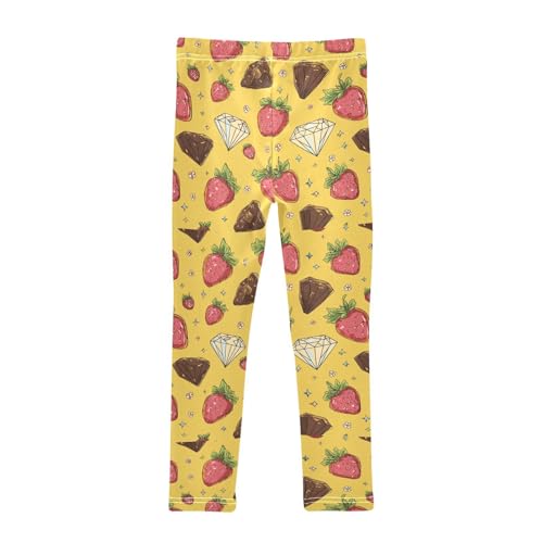 Boccsty Cartoon Yellow Strawberry Star Girls Leggings Kids Yoga Pants Dance Active Tights 4T2