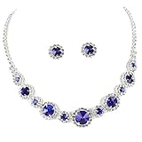 Fashion Jewelry ~ Blue Rhinestone Crystal Wedding Choker Necklace and Earrings for Women Teens Girlfriends Birthday Gifts