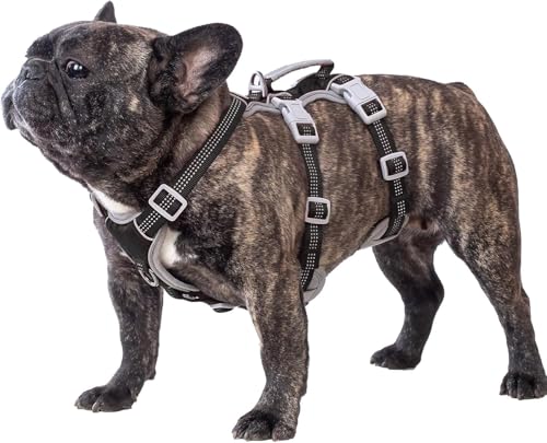 Huntboo Hunde Sicherheitsgeschirr, Sicherheitsgeschirr für Hunde, Vollständig Reflektierendes Geschirr mit Gepolstertem Griff, Wasserdicht, Verstellbare Weste (Schwarz, M)
