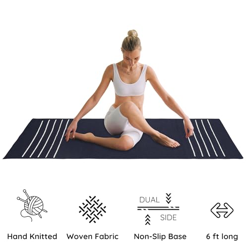 Image of Pure cotton anti-skid, machine wash yoga mat. 73inches x 24inches, 5mm thickness (5mm (Dark Blue))