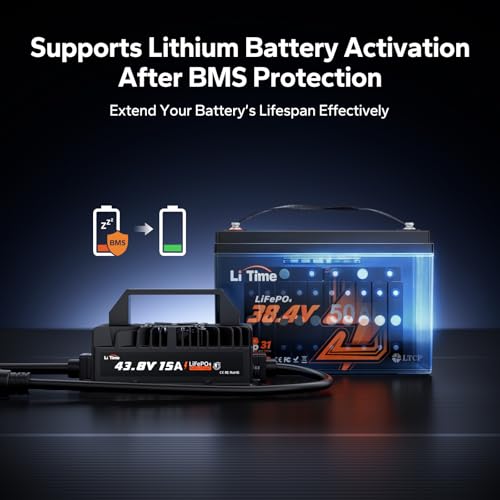 Image of LiTime 36V(43.8V) 15A Lithium Battery Charger, IP66 Waterproof, AC-DC | For 38.4V LiFePO4 Batteries, 0V Activation, Deep Cycle Battery Charging with LED Indicator for Golf Cart, Trolling Motor