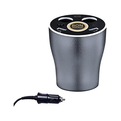 Julyfox 12V/24V Car Power Outlet Extension Adapter With Switch 2 USB Ports 3.1A 2-Socket Cigarette Lighter Splitter for iPhone iPad, Android Samsung,GPS,Dashcam Cover