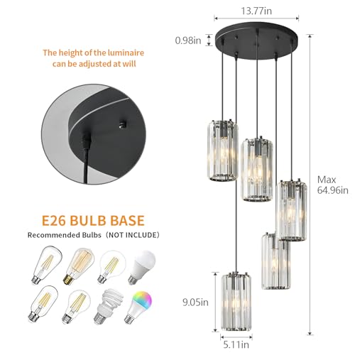 Image of Black Pendant Lighting Modern Pendant Light, Mini Crystal Chandeliers,Adjustable Pendant Light Fixture for Kitchen Island Dinning Room Corridor Bedroom(Gold 5-Light)