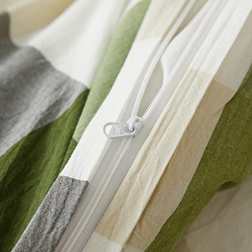 Doneus Plaid Green Duvet Cover Twin, 100% Washed Cotton Duvet Cover Set Checkered Bedding Set Modern Comforter Cover 3 Piece With Zipper Closure, 1 Duvet Cover 68X90 Inches And 2 Pillowcases #TOP5