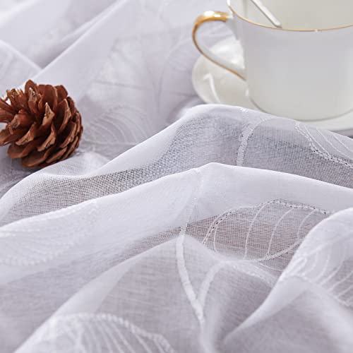 Topick White Sheer Leaf Curtain Kitchen Valance For Windows Leaf Embroidered Voile Small Curtain Valance Semi Sheer Farmhouse Curtain 16 Inch Rod Pocket 1 Panel White #TOP2