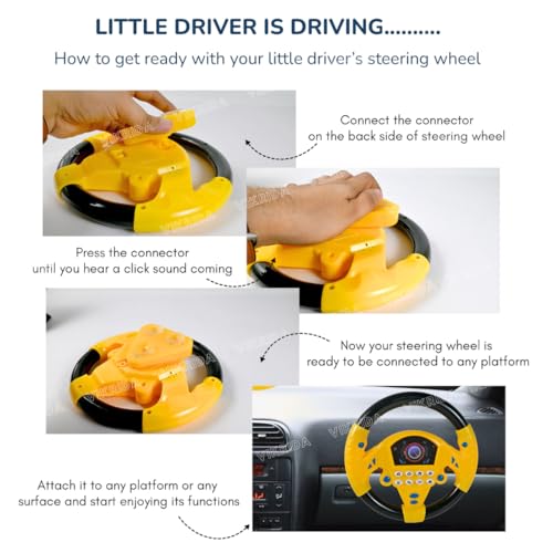 Image of VikriDA Steering Wheel Pretend Adventure Toy for Kids | Early Education Driving Steering Wheel with Music (Yellow)
