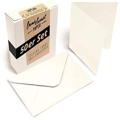 Japun - 50er Set blanko Falt-Karten inkl. Briefumschläge, Klapp-Karten zum gestalten, beschriften oder bedrucken - DIN A6 / C6 - weiß Cover