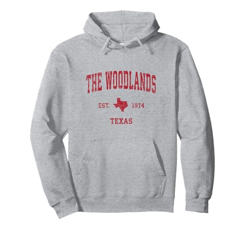 The Woodlands Texas TX Vintage Sports Design Rojo Print Sudadera con Capucha