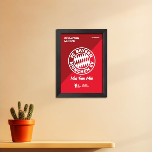 Image of TenorArts Bayern Munich Football Club Poster White Logo Laminated Photo Frame Painting with Matt Finish Black Textures(12 inches x 9inches)