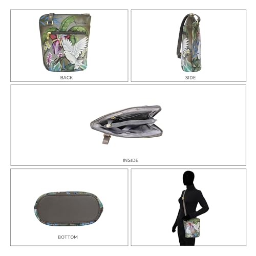 Anuschka Women’s Original Hand-Painted Genuine Leather Organizer Crossbody with Extended Side Zipper - Wings of Peace4