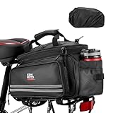 KEMIMOTO 20L Bike Bag Rear Rack with Waterproof Rain Cover, Carbon Leather Bike Trunk Bag Pannier Handbag for Bicycle, Ebike, Storage Cargo Mountain Road Bike Commuter