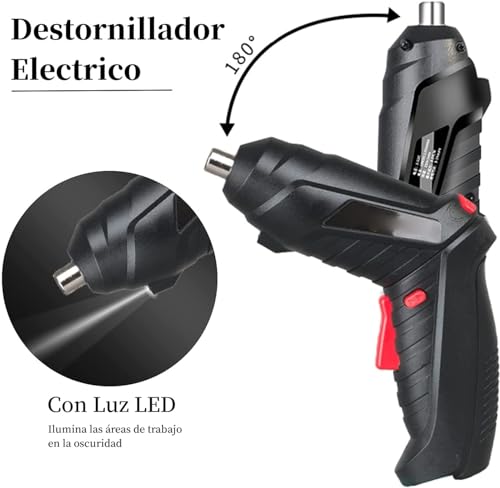 Image of Electric Cordless Screwdriver 3.6V, 47Pcs Screwdriver Set | Rotatable Handle (90-180), with Integrated LED Lighting, Portable and Rechargeable, for Home, DIY, Decoration, Black