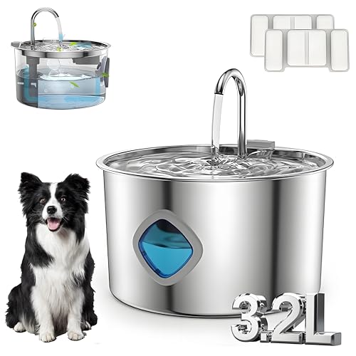 Pawdrate Dog Water Fountain Automatic Cat Dog Water Dispenser with Quiet Pump Large Capacity of 3.2L 3 Drinking Modes Cordless Design Ultra-Durable for Small to Large Pets (1PCS+2 Filters 3.2L)