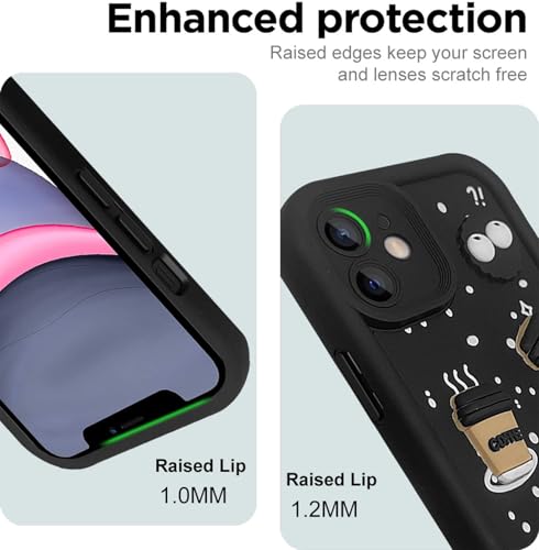 Image of SHINESTAR Back Cover for iPhone 11 - 3D Cartoon Coffee & Eyes Design | Soft Silicone Shockproof Case with Full Camera Protection | Cute & Playful Phone Cover - Black