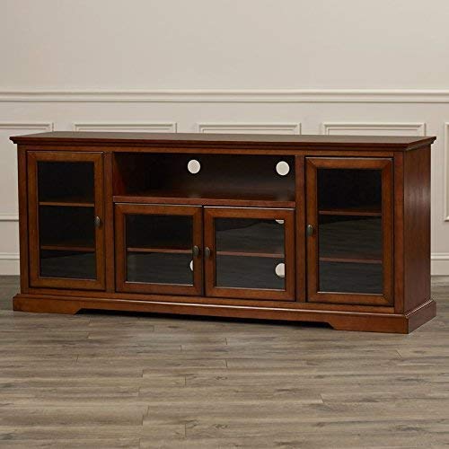 Image of Solid Sheesham Wood TV Unit for 55 Inch & Above | Handcrafted Entertainment Cabinet with Glass Door Storage | Rustic Finish | Pre-Assembled | 70x30x18 Inch | Living Room Furniture