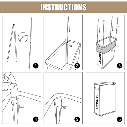 Dokehom 25-Inches Slim Laundry Basket On Wheels, Collapsible Rolling Laundry Hamper, Foldable Narrow Corner Clothes Storage Bins (Beige) #TOP4