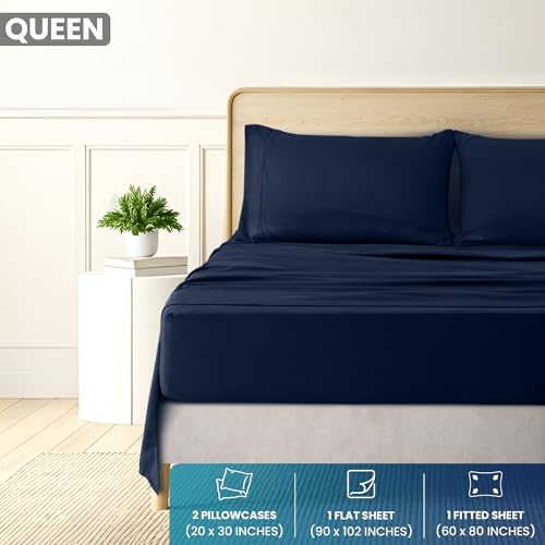 Image of Utopia Bedding Queen Sheet Set, Soft Microfiber 4 Piece Bed Sheets with 15 inch Deep Pocket - Easy Care Brushed Microfiber (Queen, Navy)