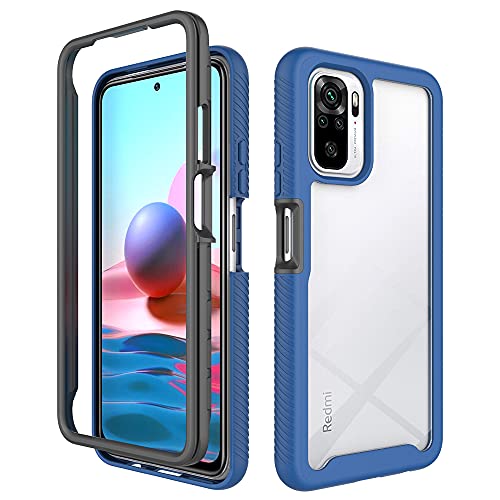 WEIOU Funda para Xiaomi Redmi Note 10 4G | Note 10s, Doble Capa Antigolpes y Antiarañazos Caso Transparente PC Carcasa Bumper Silicona TPU Anti-caíd Protezione Case Cover. Azul Oscuro