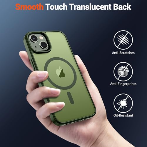 Image of SUPFINE Magnetic for iPhone 15 Plus Case & iPhone 14 Plus Case(Compatible with MagSafe)(Military Grade Drop Protection) Slim Translucent Shockproof with Anti-Fingerprint Phone Case,Cangling Green